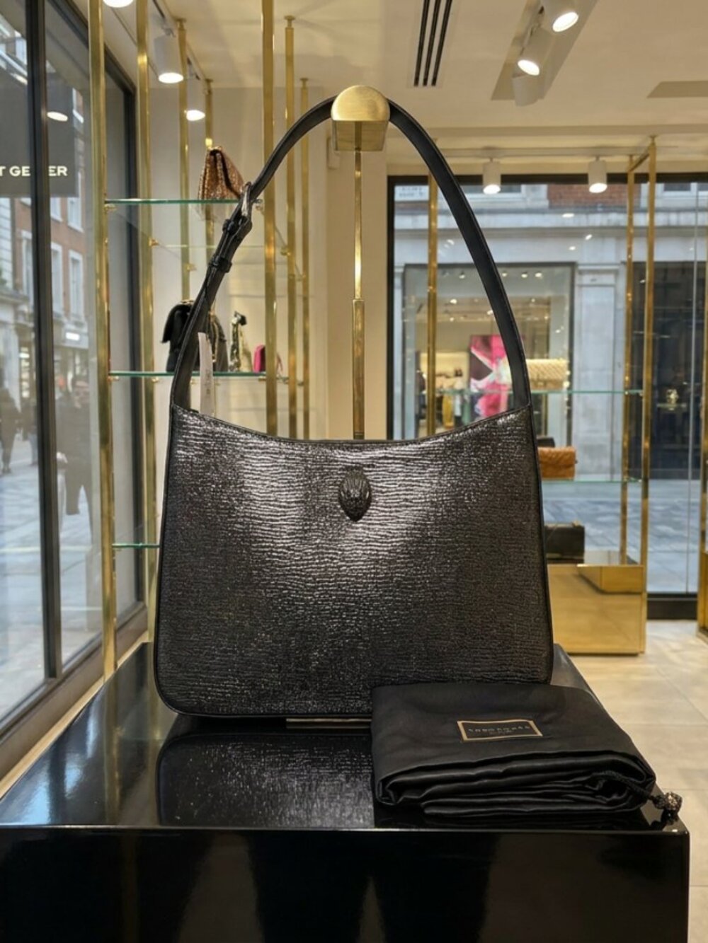 Kurt Geiger London Small Bond Leather Hobo Bag in Black NWT